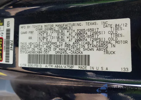 2012 Toyota Tacoma Base V6 from USA, damaged, VIN 5TFUU4EN6CX041357